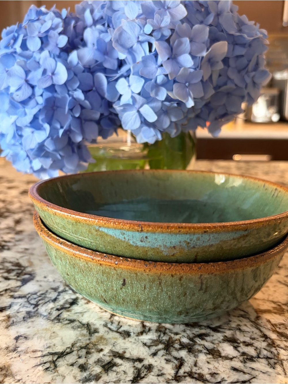 Handcrafted Green Ceramic Bowls - Set of 2